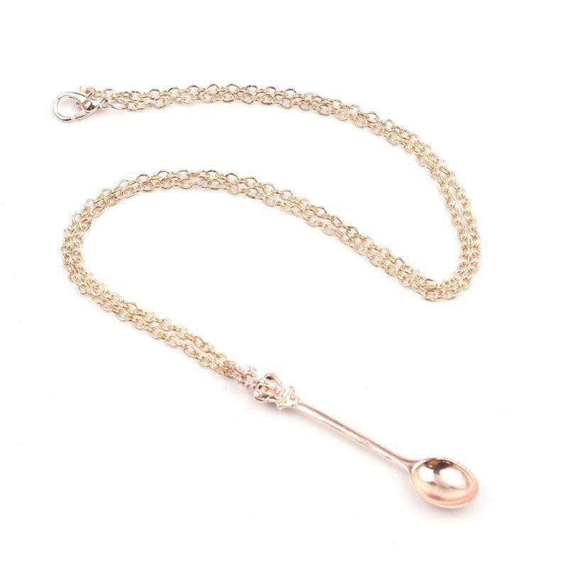 Mini Crown Spoon Necklace Pendant Charm Festival Cutlery Tea Party Gift - Gold