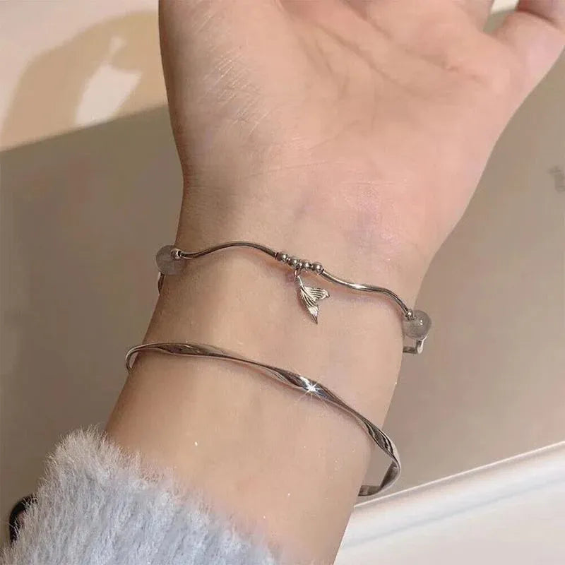 Women Fishtail Bracelet Chain Twisted Cuff Bracelet Bangle Adjustable Bracelets - 1