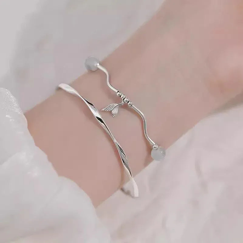 Women Fishtail Bracelet Chain Twisted Cuff Bracelet Bangle Adjustable Bracelets - 1