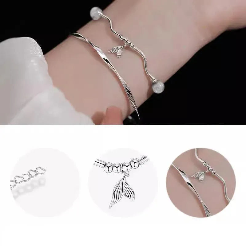 Women Fishtail Bracelet Chain Twisted Cuff Bracelet Bangle Adjustable Bracelets - 1