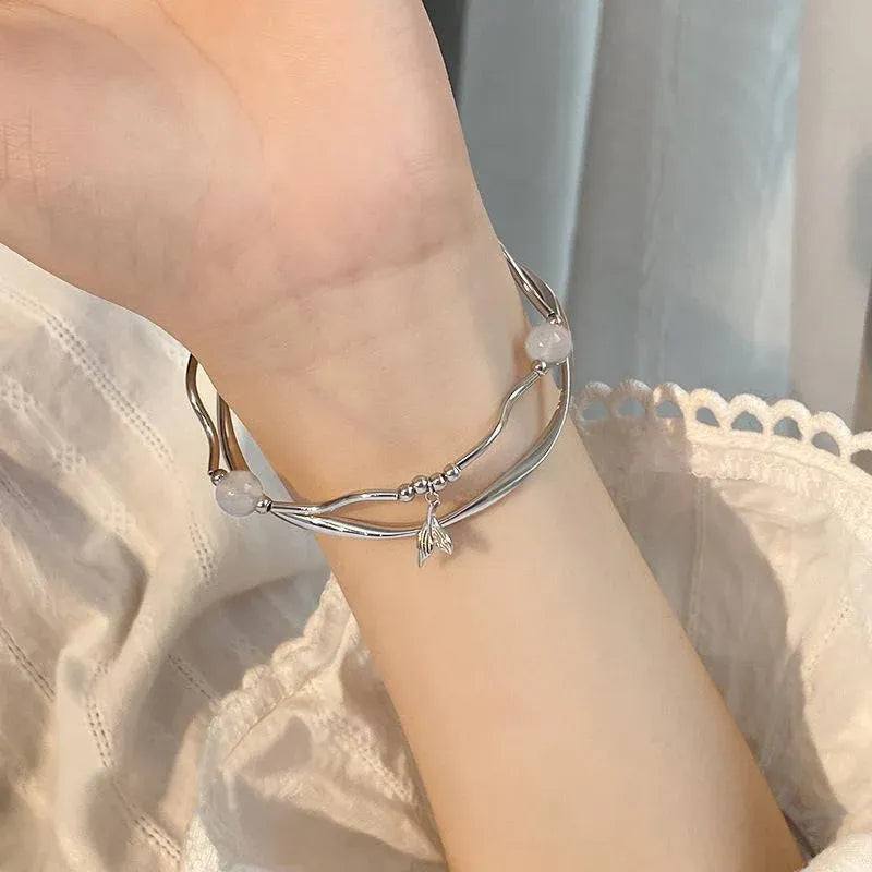 Women Fishtail Bracelet Chain Twisted Cuff Bracelet Bangle Adjustable Bracelets - 2