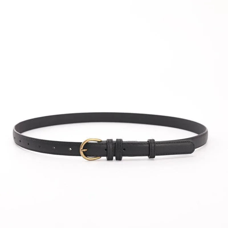 Female Women Candy Color Pu Leather Belt Dress Strap Thin Waistband Waist Belts - Black