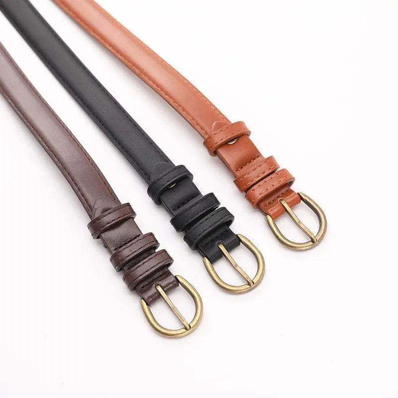 Female Women Candy Color Pu Leather Belt Dress Strap Thin Waistband Waist Belts - Black