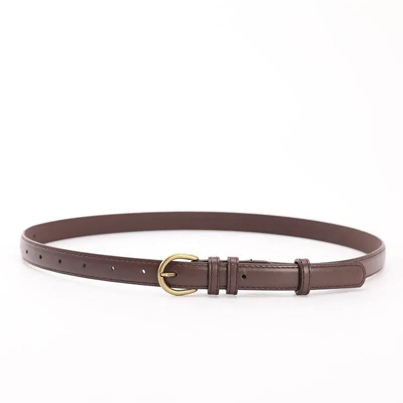 Female Women Candy Color Pu Leather Belt Dress Strap Thin Waistband Waist Belts - Brown