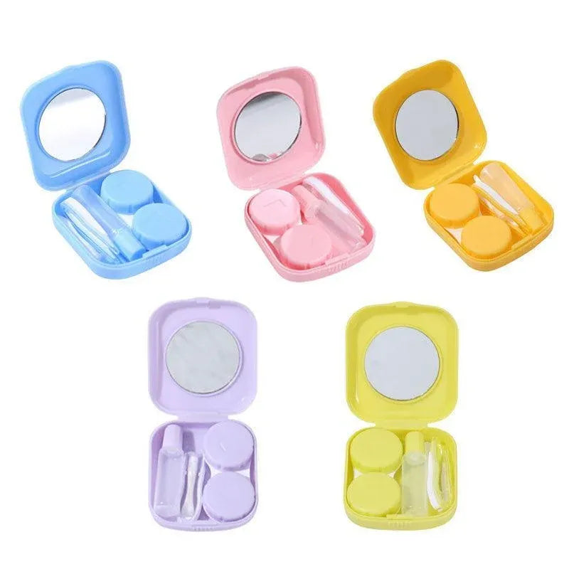Pocket Plastic Mini Contact Lens Case Kit Outdoor Travel Holder Mirror Container - Green