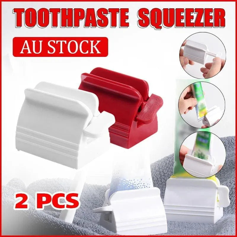 Large Bathroom Toothpaste Squeezer Tube Easy Stand Dispenser Rolling Holder Seat - White