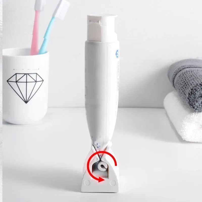 Large Bathroom Toothpaste Squeezer Tube Easy Stand Dispenser Rolling Holder Seat - White