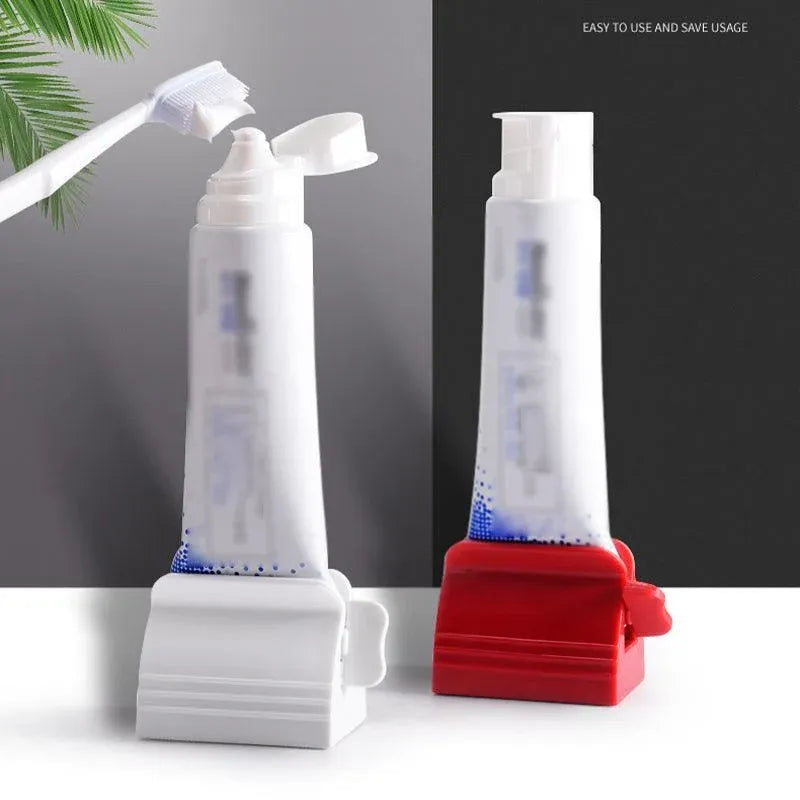 Large Bathroom Toothpaste Squeezer Tube Easy Stand Dispenser Rolling Holder Seat - White
