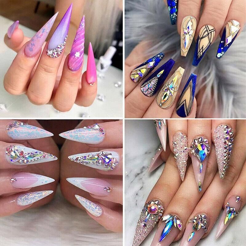 1440Pcs Glitter Rhinestones Crystal Clear Flat Bottom Glass Nail Art Nail Drill - AB