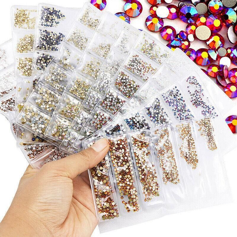 1440Pcs Glitter Rhinestones Crystal Clear Flat Bottom Glass Nail Art Nail Drill - AB