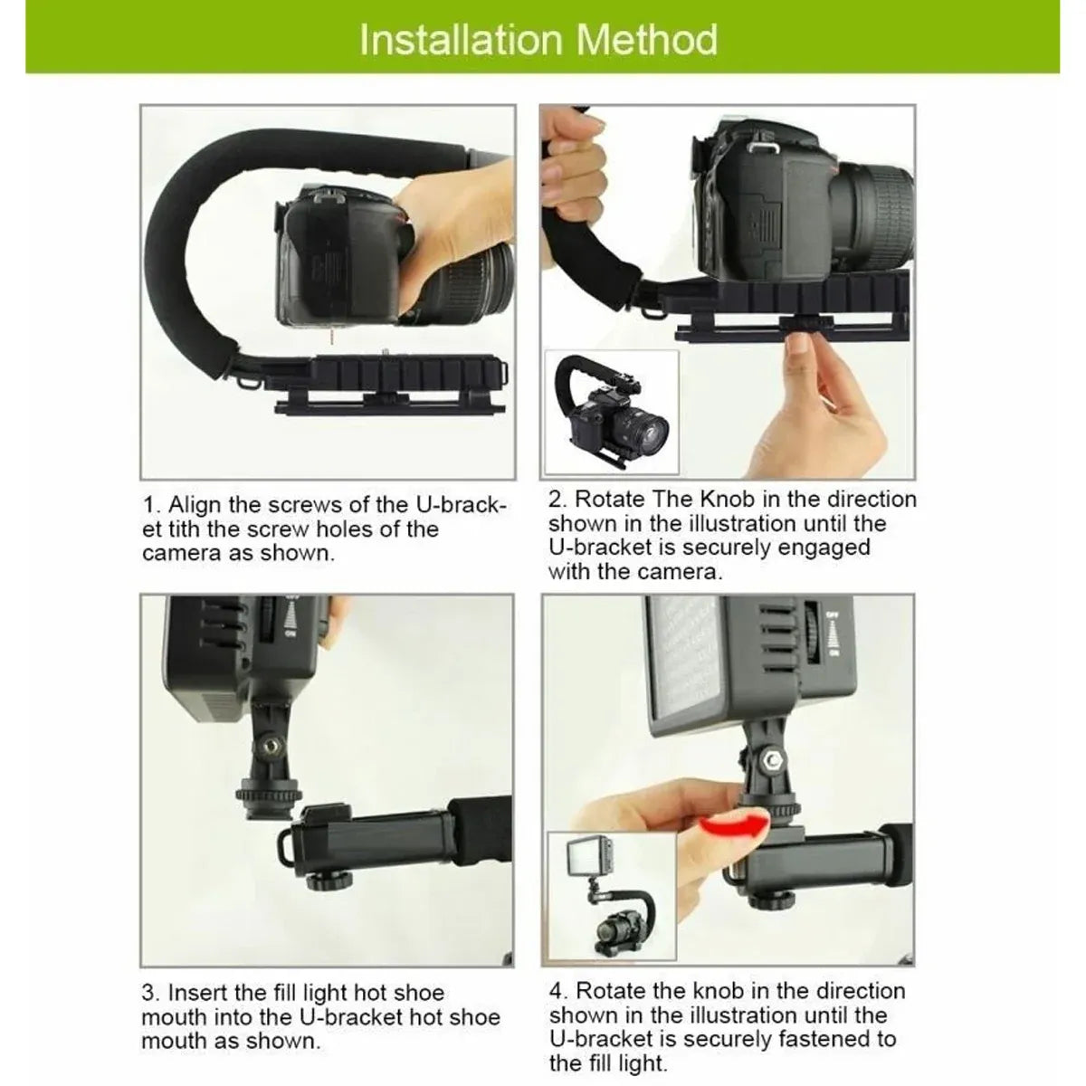 U Shaped Camera Stabilizer Rig For DSLR Video Shooting with Flash Mount Hot Shoe