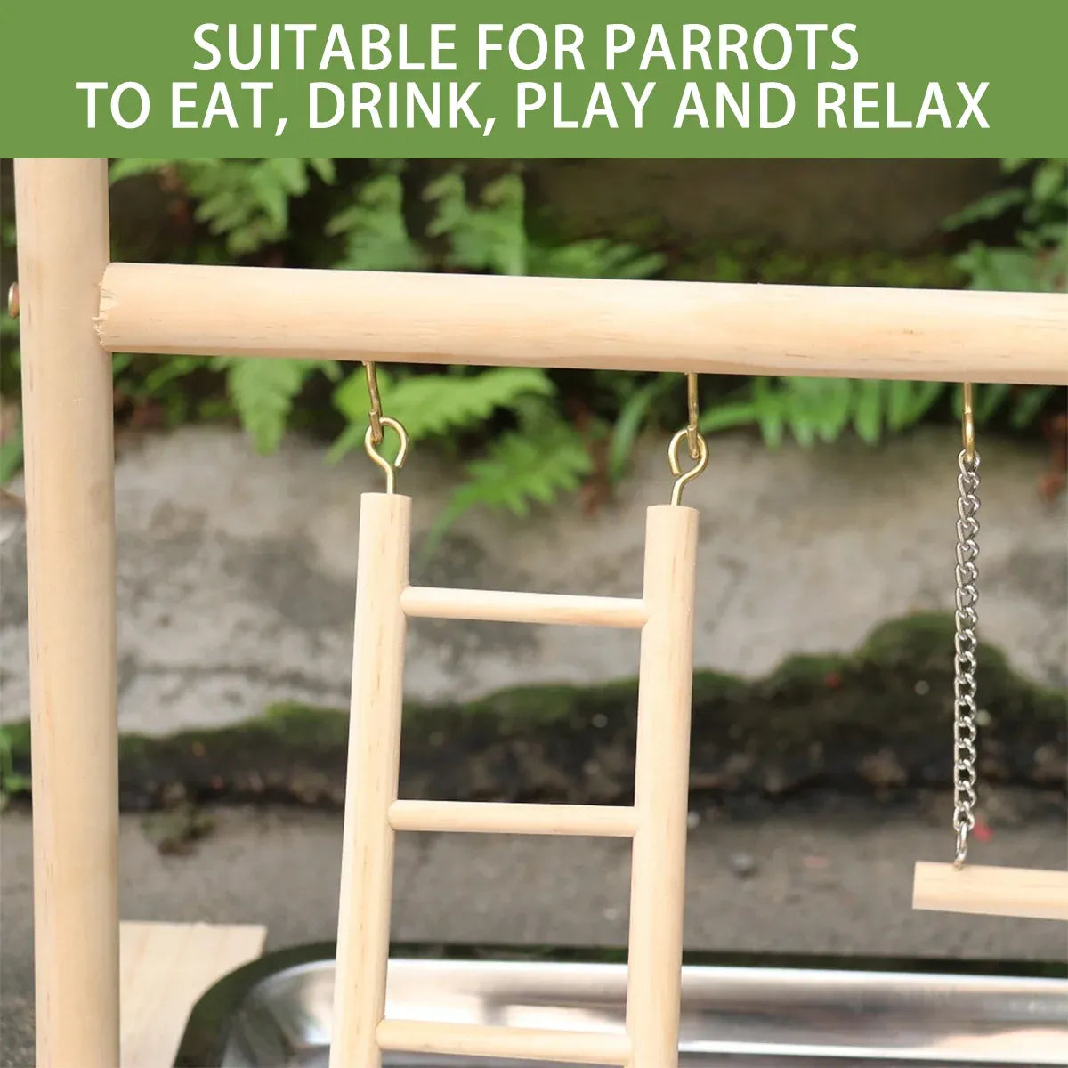 Wooden Parrot Activity Playstand with Swing & Ladder – 41 cm – product image 4 of 15