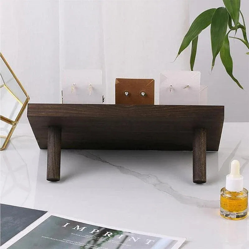 Wooden Earrings and Studs Display Rack Jewellery Organizer Stand 7 Slots Storage - Beige