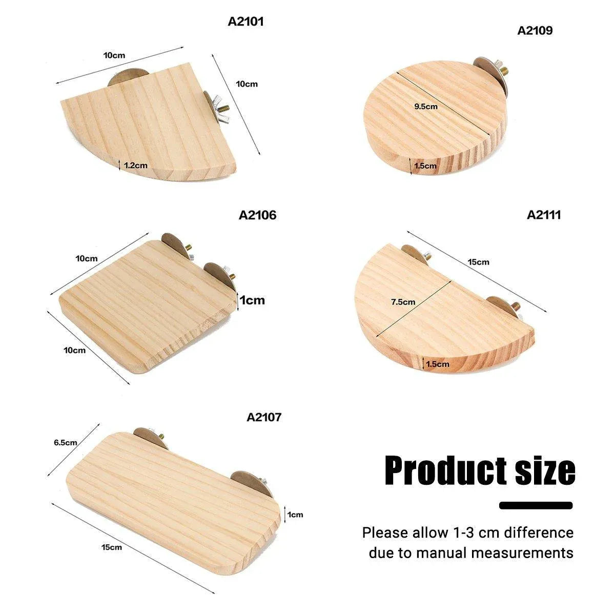 Wooden Small Pet Cage Platform - A2109, 9.5 × 9.5 × 1.5 cm