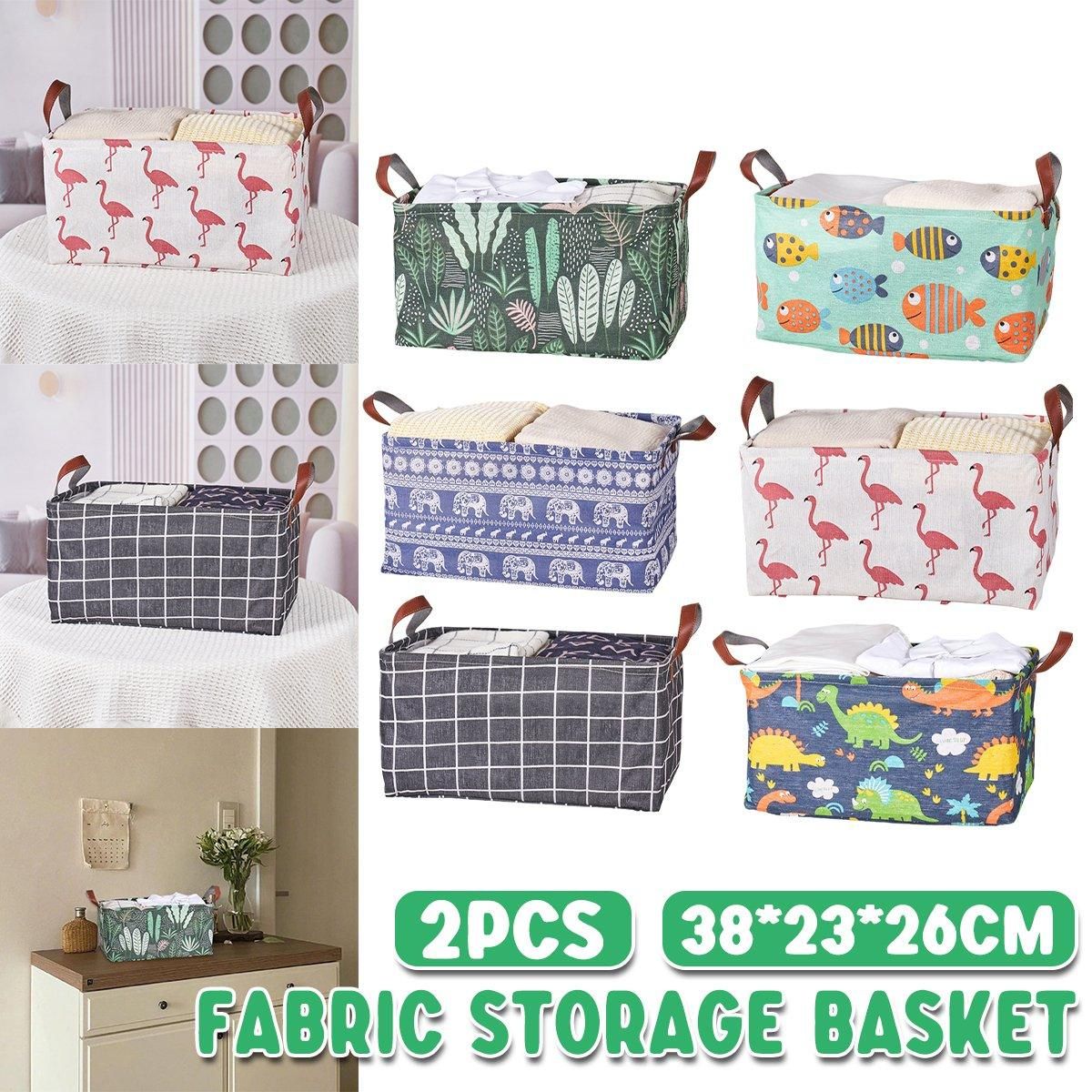 2pcs Foldable Cotton Linen Storage Baskets Home Organizer Box Office Supplies - Waterweed — product image 14