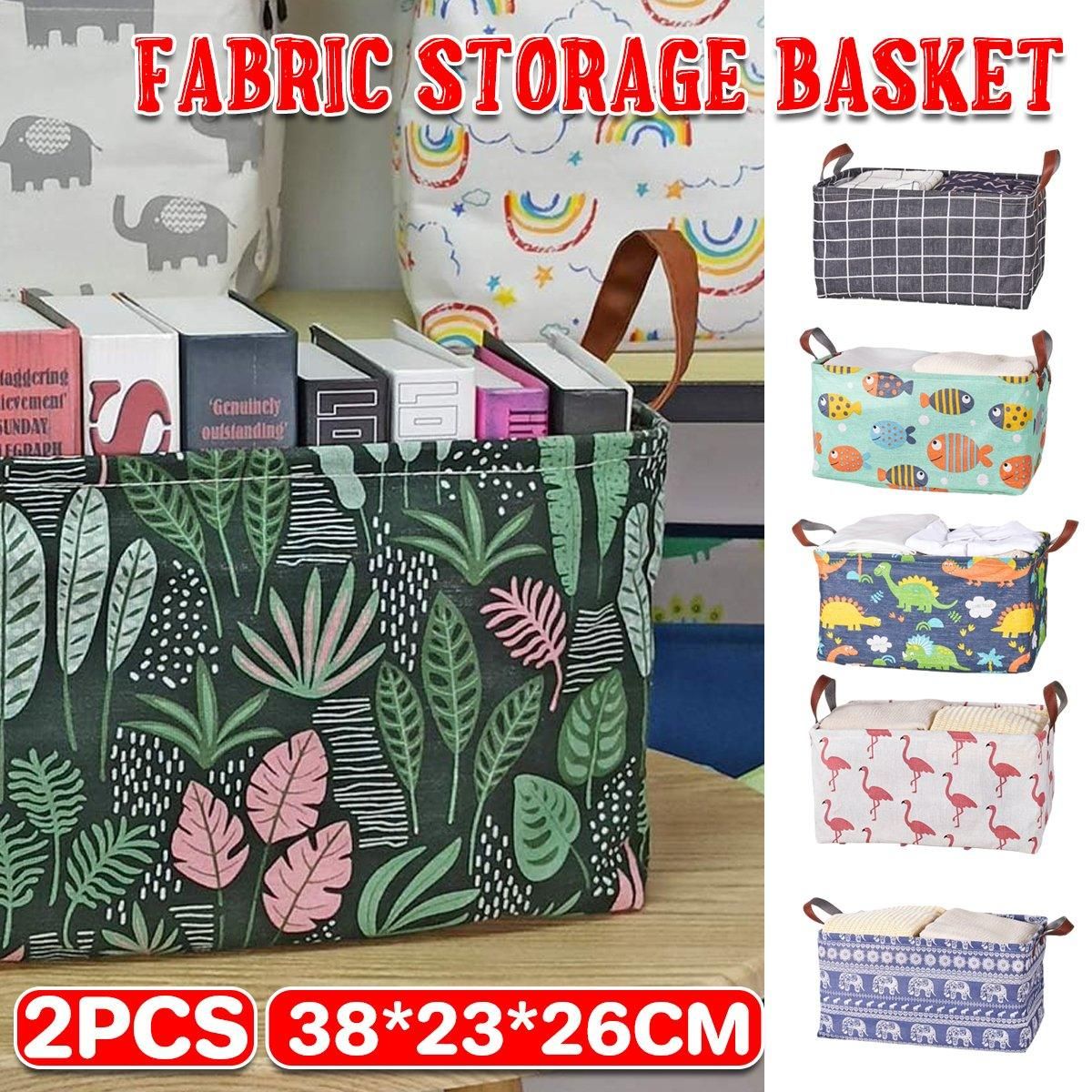 2pcs Foldable Cotton Linen Storage Baskets Home Organizer Box Office Supplies - Fish — product image 2