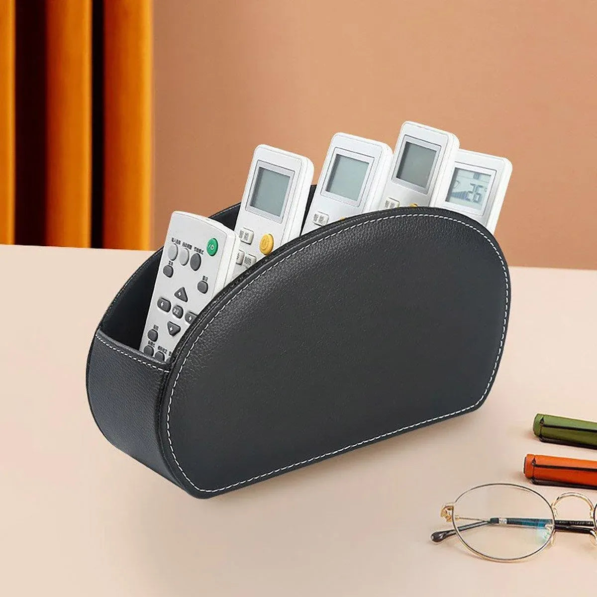 PU Leather Desktop Organiser Remote Control Office Cosmetic Storage Box Holder — product image 4
