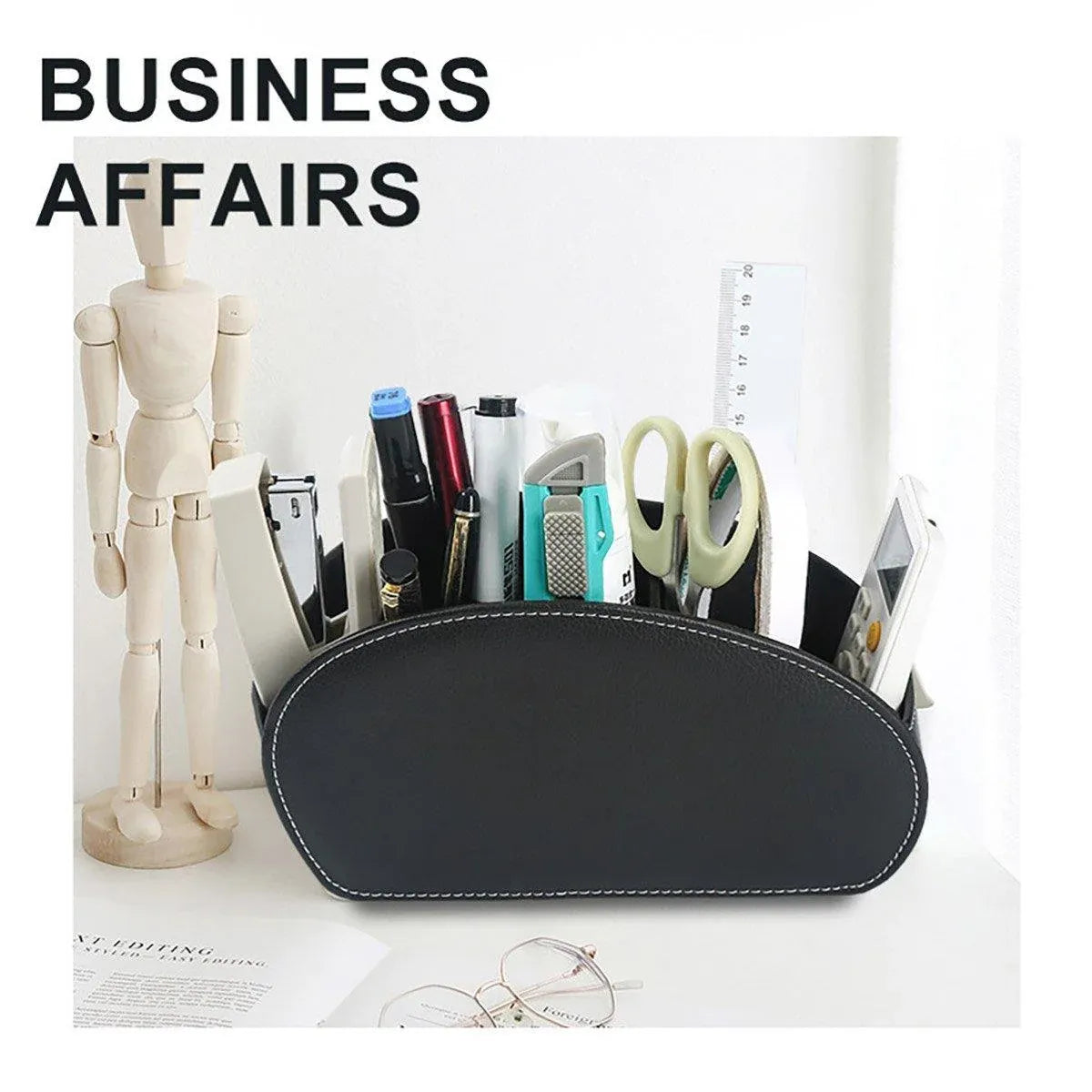 PU Leather Desktop Organiser Remote Control Office Cosmetic Storage Box Holder — product image 5