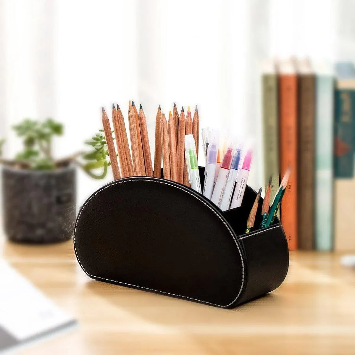 PU Leather Desktop Organiser Remote Control Office Cosmetic Storage Box Holder — product image 10