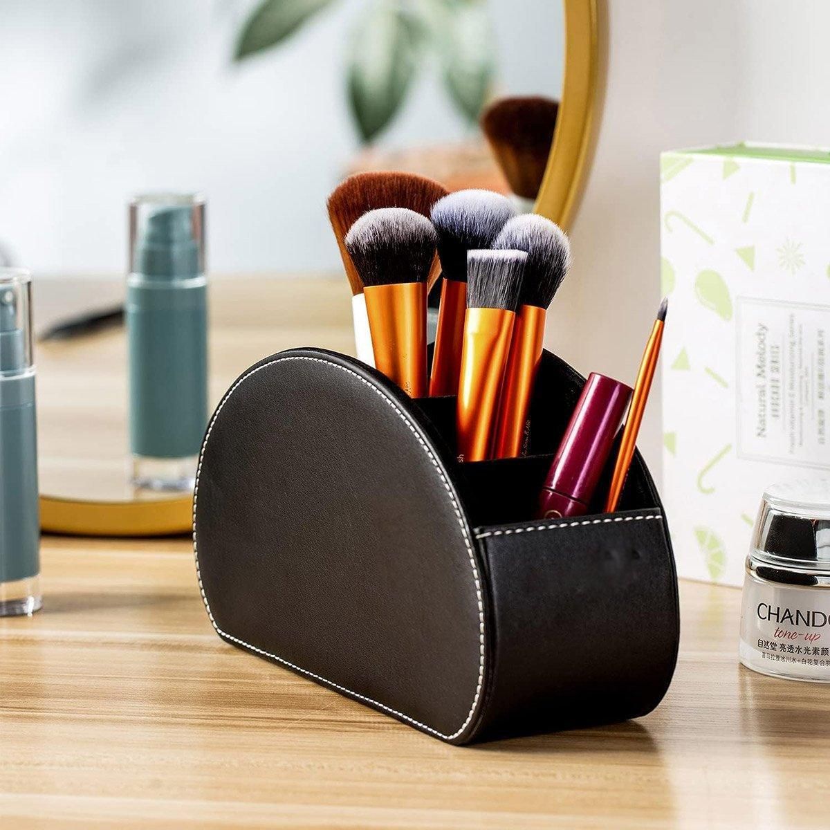 PU Leather Desktop Organiser Remote Control Office Cosmetic Storage Box Holder — product image 11