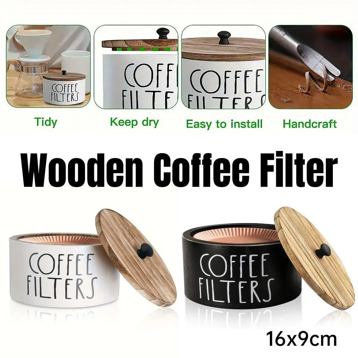 Vintage Wooden Coffee Filter Storage Box with Lid – Black — product image 2 of 12