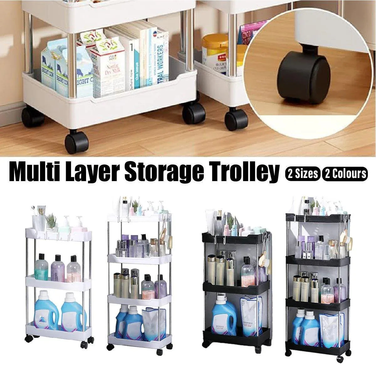 Multi Layer Rolling Storage Cart Kitchen Bathroom Organizer Shelf with Wheels - 3-Black — product image 2
