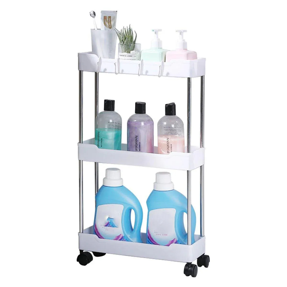 Multi Layer Rolling Storage Cart Kitchen Bathroom Organizer Shelf with Wheels - 3-White - image 1