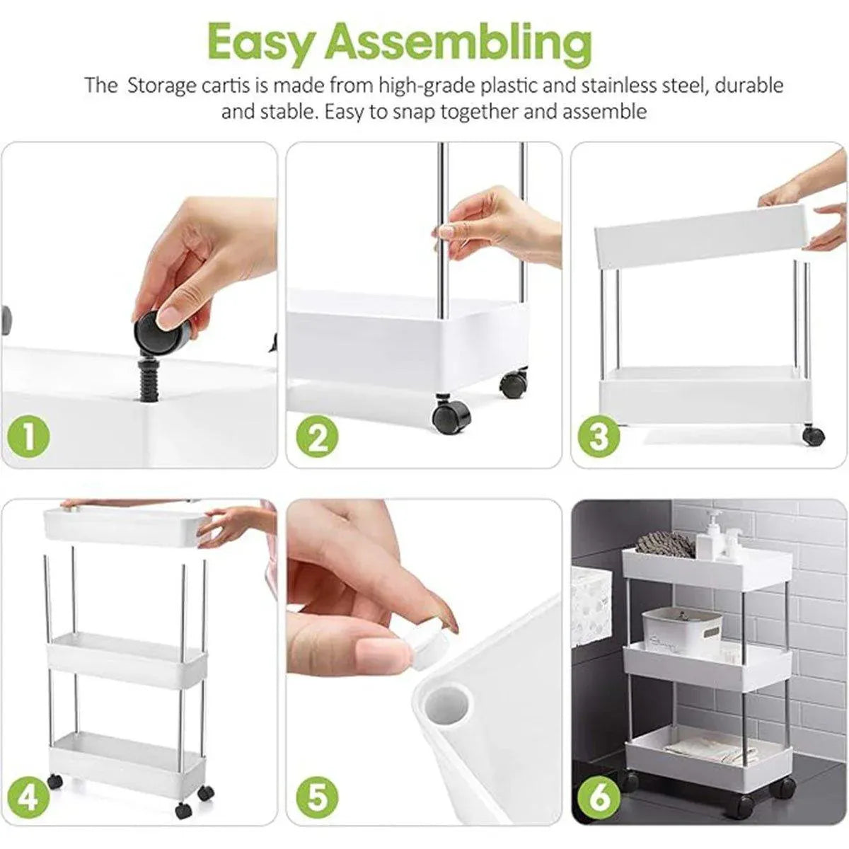 Multi Layer Rolling Storage Cart Kitchen Bathroom Organizer Shelf with Wheels - 3-White - image 9