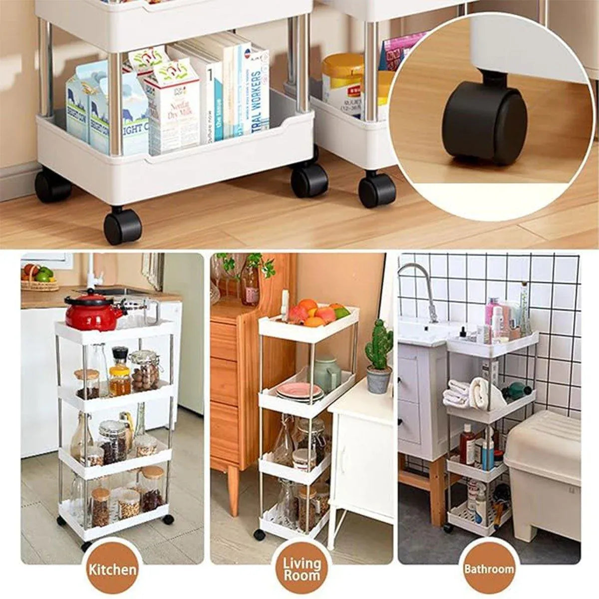Multi Layer Rolling Storage Cart Kitchen Bathroom Organizer Shelf with Wheels - 3-White - image 10