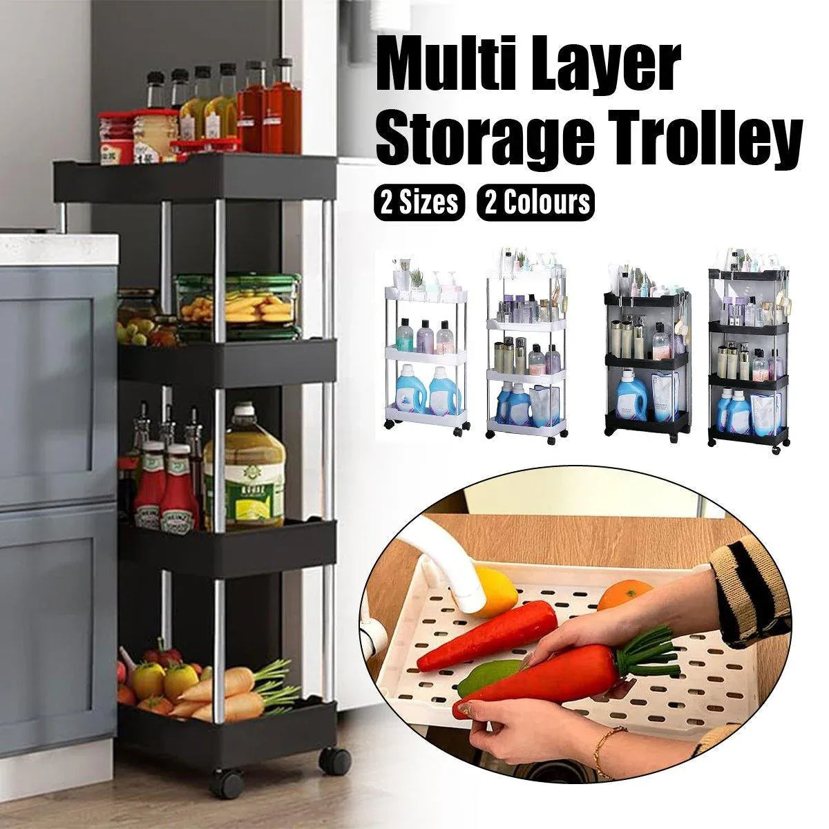Multi Layer Rolling Storage Cart Kitchen Bathroom Organizer Shelf with Wheels - 3-White - image 14
