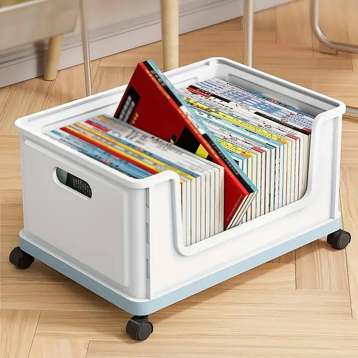 Under Desk Book Storage Box with Wheels Movable Classroom Student Organiser Rack - White — product image 5