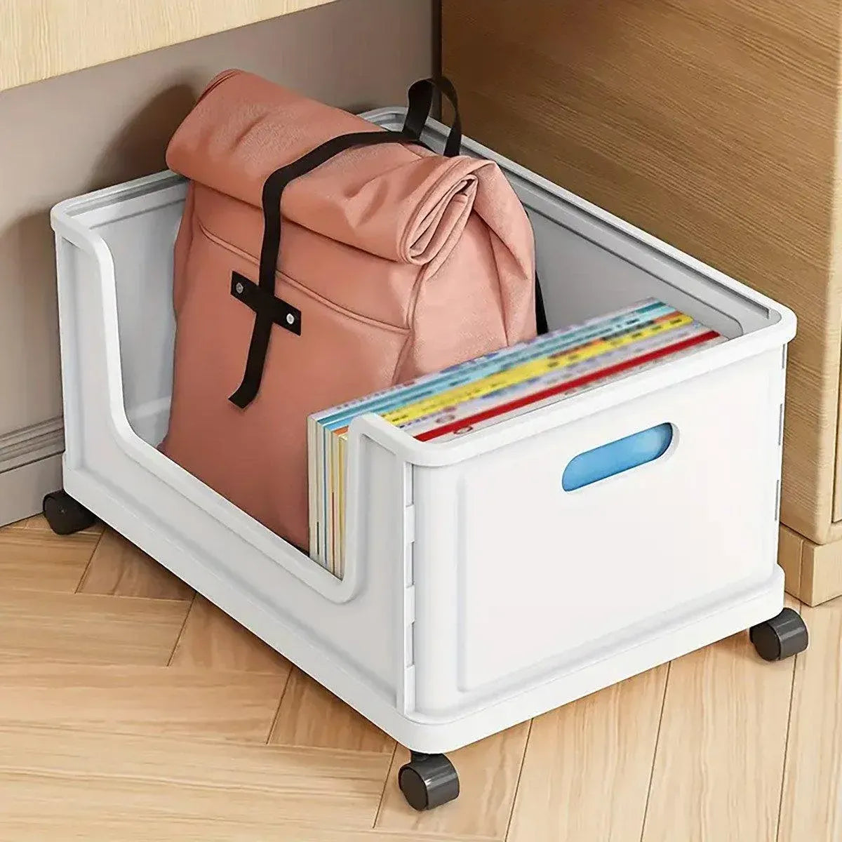 Under Desk Book Storage Box with Wheels Movable Classroom Student Organiser Rack - White — product image 6