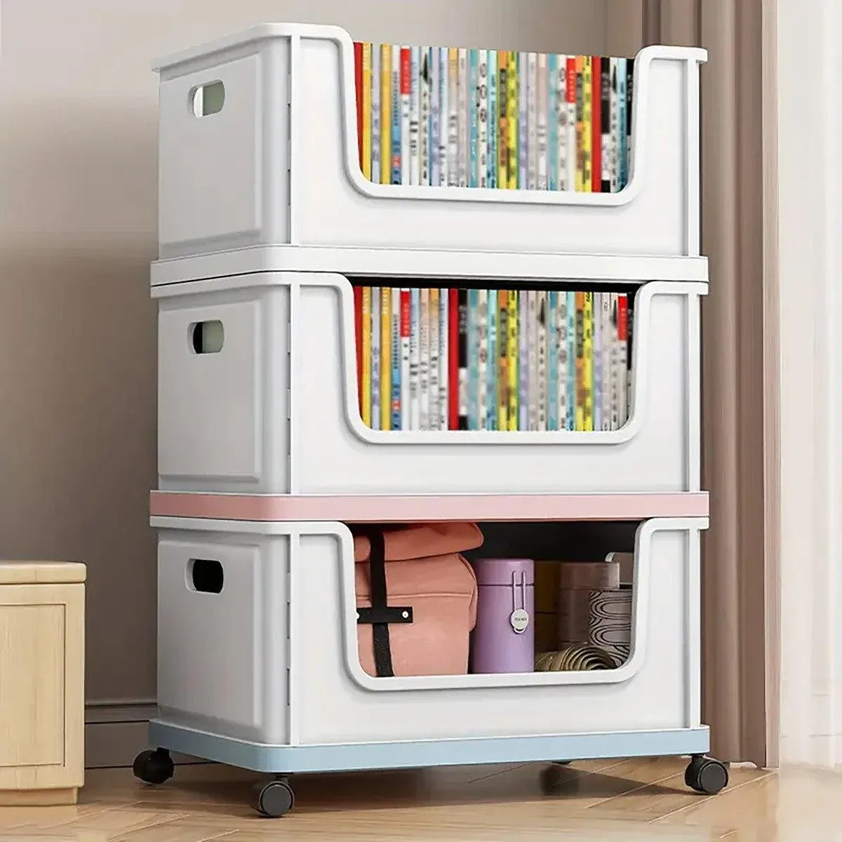 Under Desk Book Storage Box with Wheels Movable Classroom Student Organiser Rack - White — product image 7