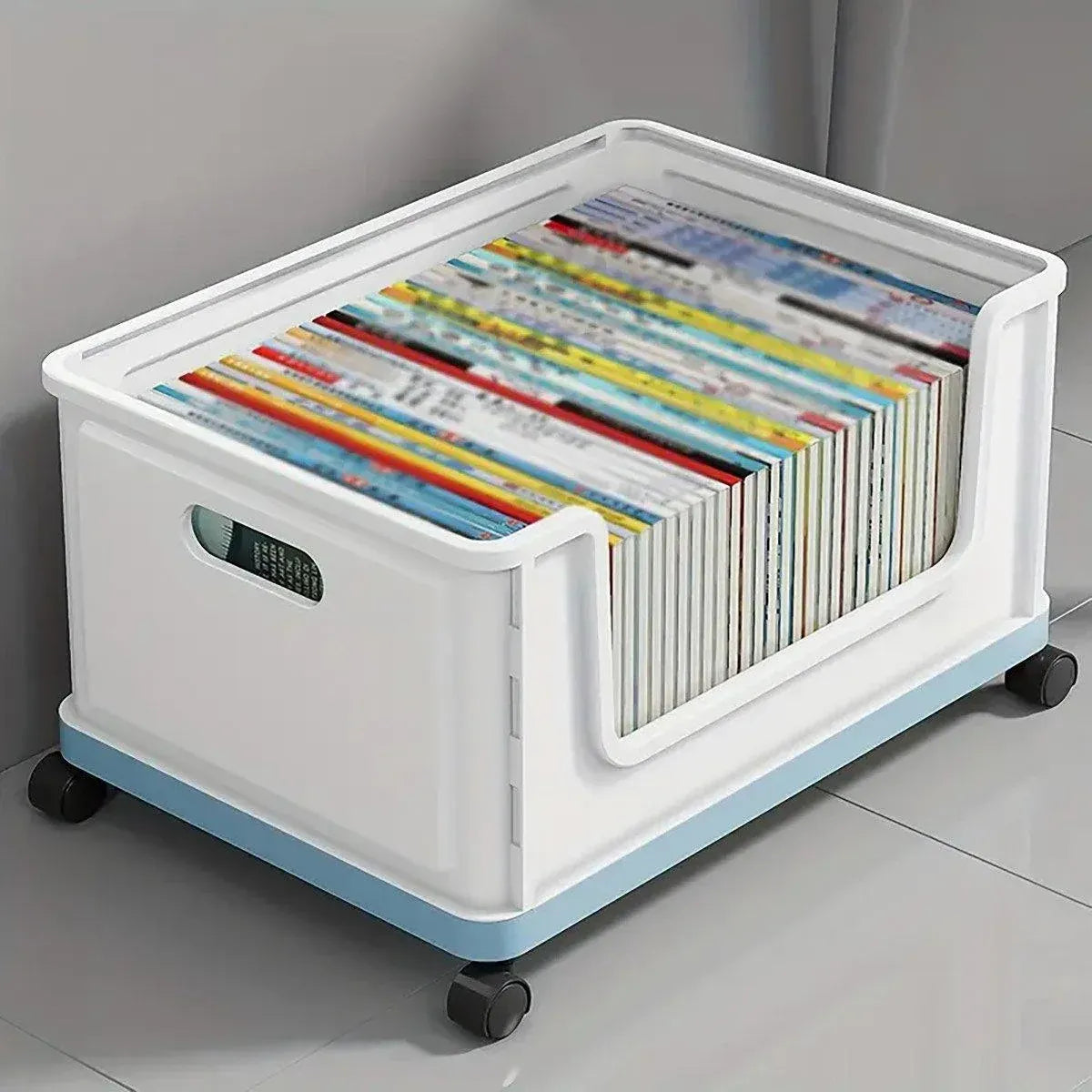 Under Desk Book Storage Box with Wheels Movable Classroom Student Organiser Rack - White — product image 11