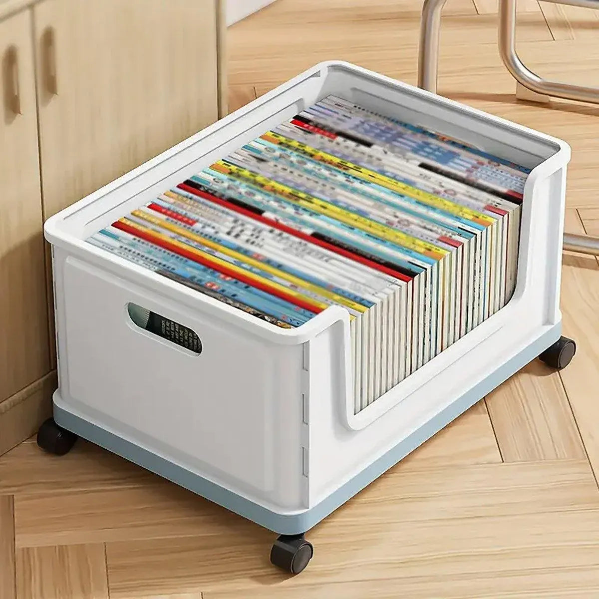 Under Desk Book Storage Box with Wheels Movable Classroom Student Organiser Rack - White — product image 12