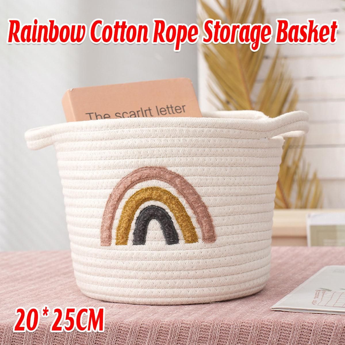 Rainbow Cotton Rope Storage Basket Handheld Desktop Organizer Large Basket — product image 1