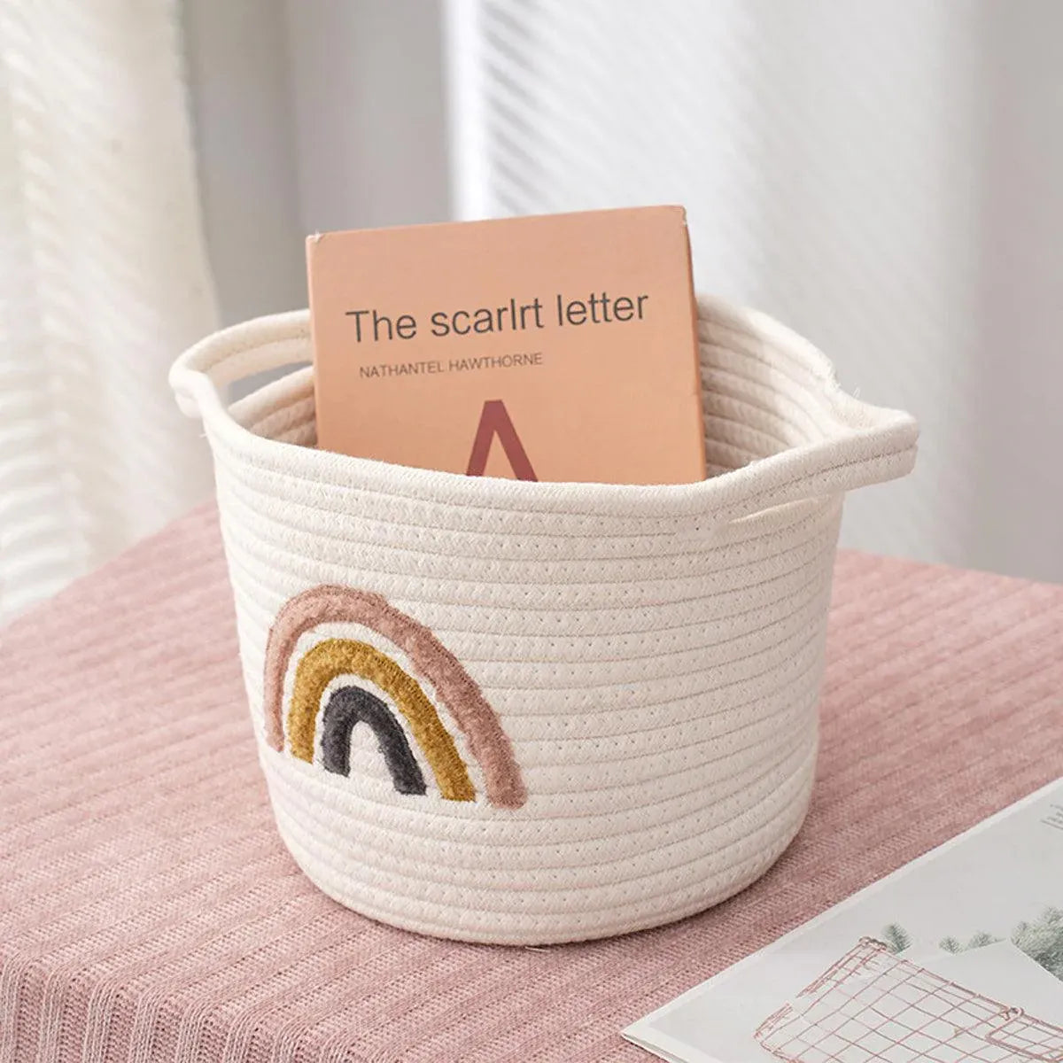 Rainbow Cotton Rope Storage Basket Handheld Desktop Organizer Large Basket — product image 6