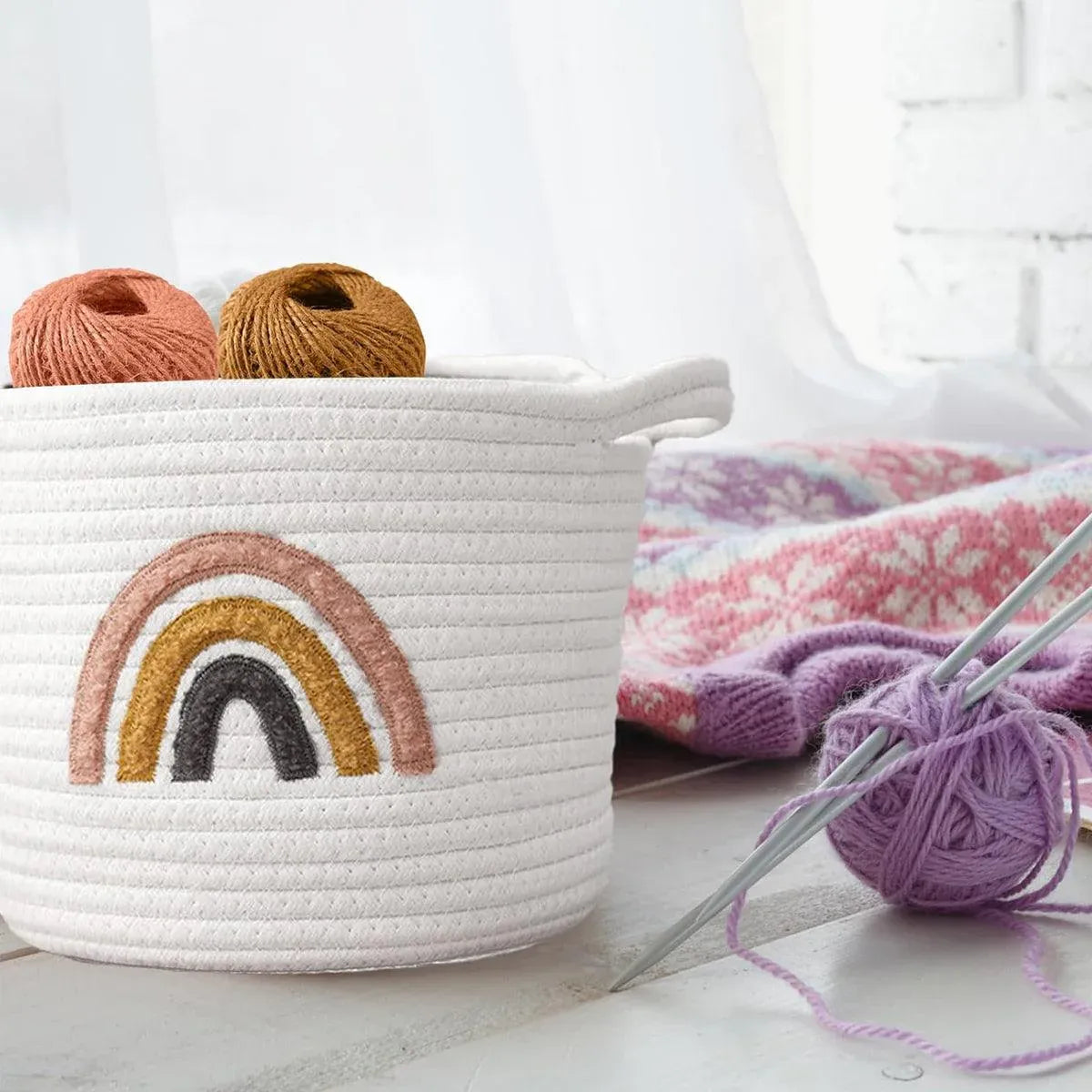 Rainbow Cotton Rope Storage Basket Handheld Desktop Organizer Large Basket — product image 7