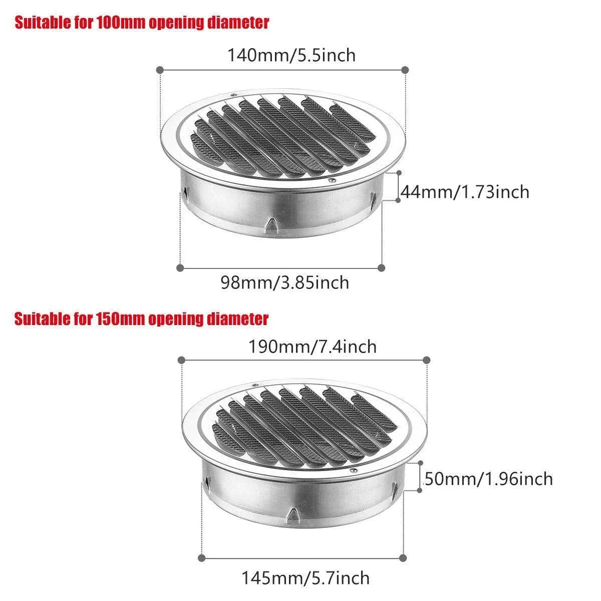 Stainless Steel Exhaust Fan Vent Outlet Flat Hood for Bathroom Kitchen Outlet - 150mm