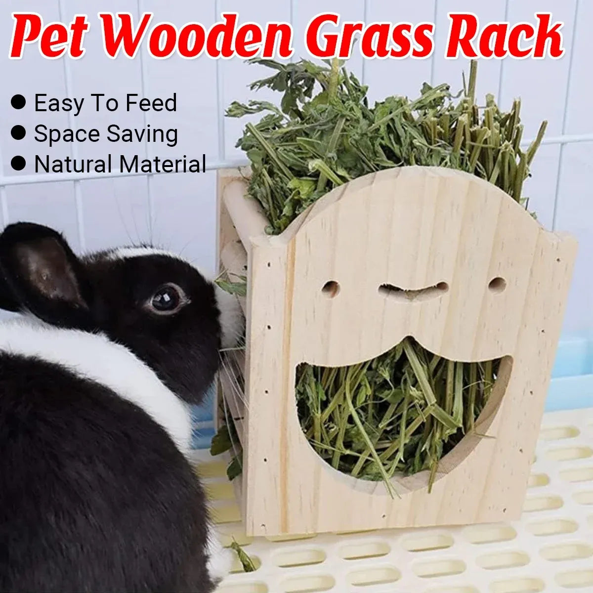Wooden Rabbit & Guinea Pig Hay Rack with Feeding Bowl - 17 cm