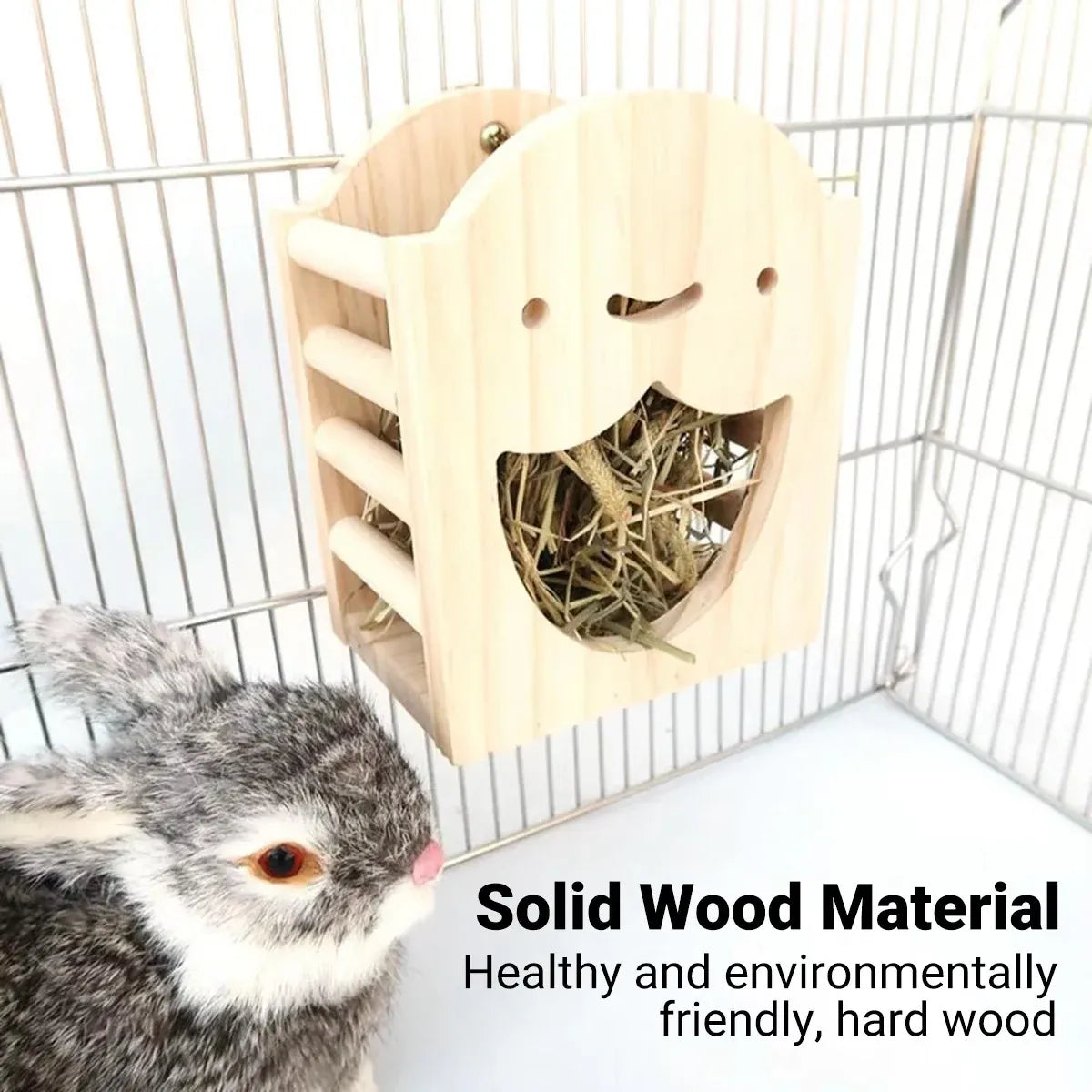 Wooden Rabbit & Guinea Pig Hay Rack with Feeding Bowl - 17 cm