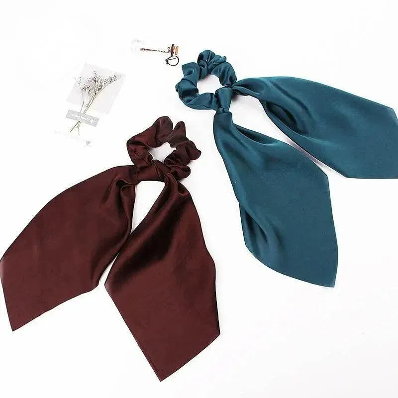Chiffon Ponytail Scarf Bow Elastic Hair Rope Tie Scrunchies Ribbon Hair Bands - Green