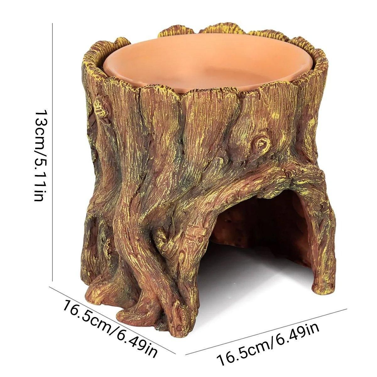 Tree-Stump-Style Reptile Cave Hide with Top Basin - 16.5 cm