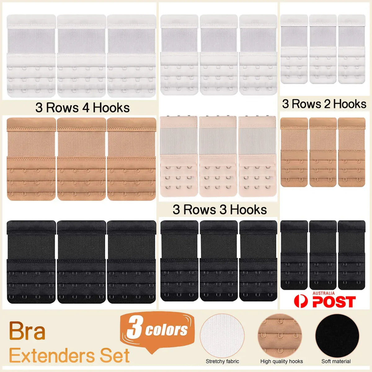 Maternity Strap Clip On Bra Extender Extension 3 Hooks Ladies Plus Size - White