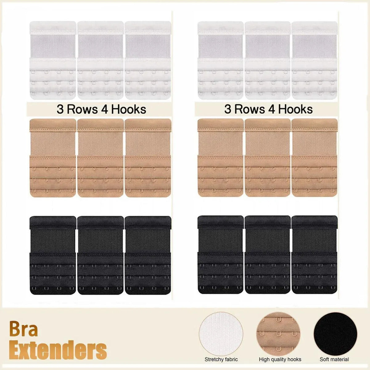 Clip On Bra Extender Extension 4 Hooks Ladies Plus Size Maternity Strap - White