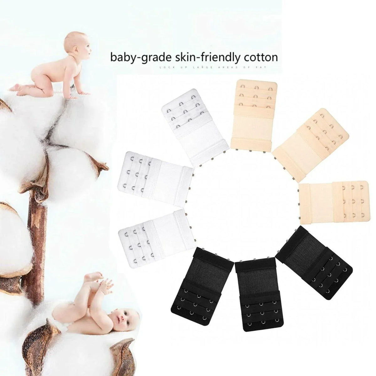 Clip On Bra Extender Extension 4 Hooks Ladies Plus Size Maternity Strap - White