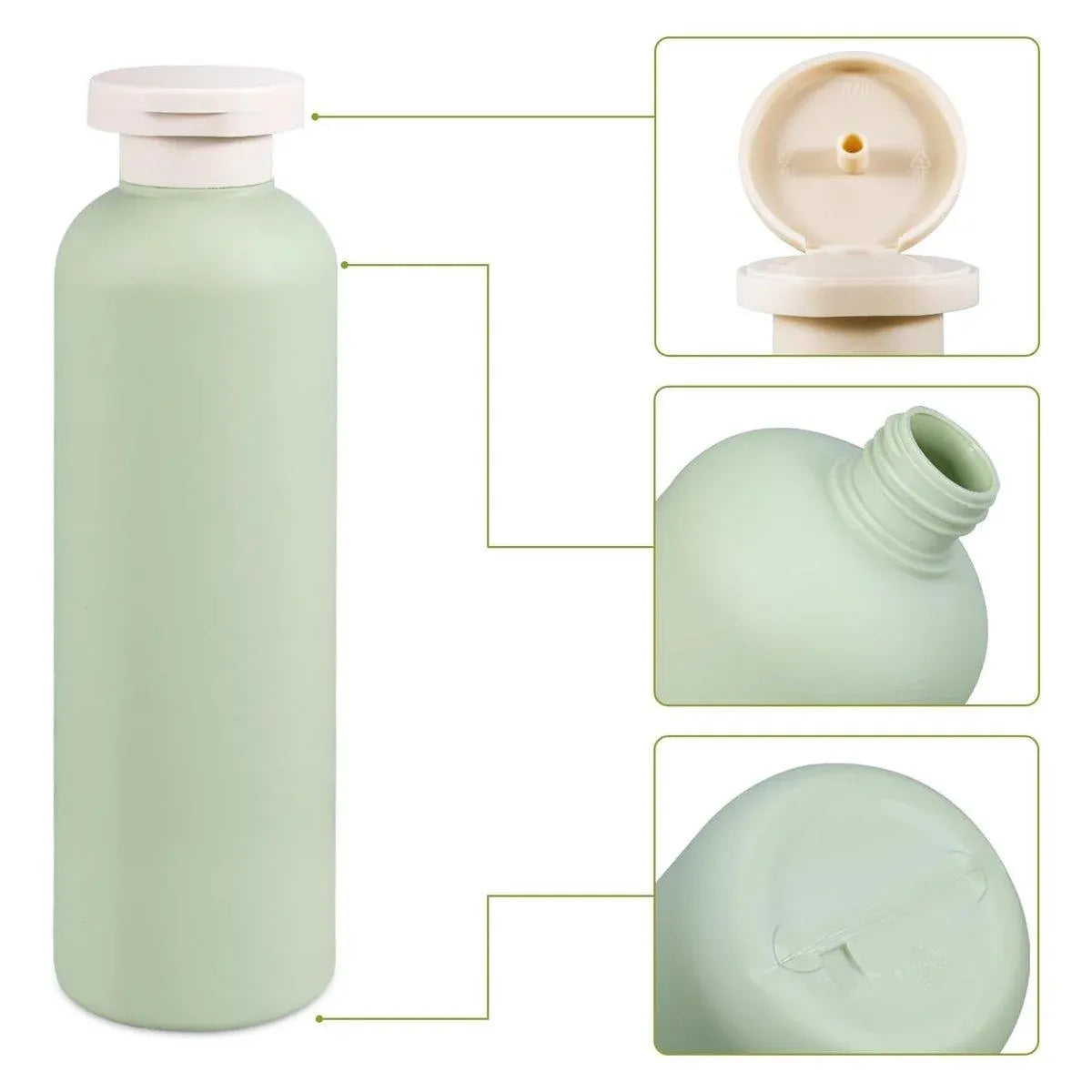 5PCS Green Squeeze Bottles Refillable Plastic Liquid Soap Lotion Travel Use