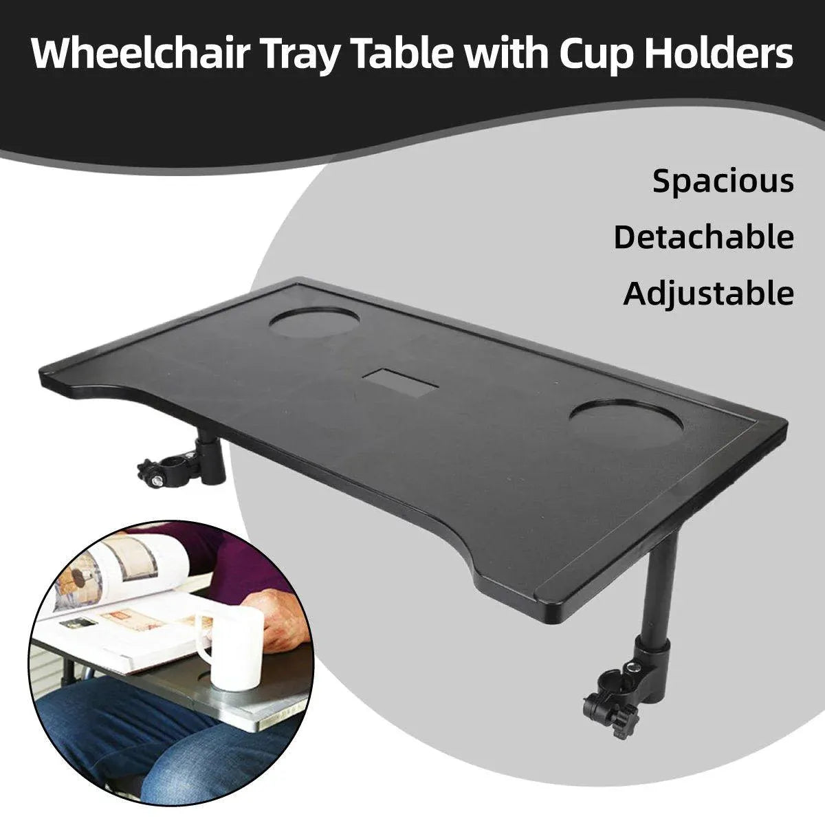 Wheelchair Dining Tray with Two Cup Holders – Plastic, 52.9cm