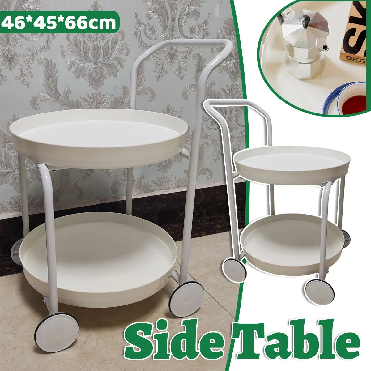 Movable Side Tea Table Armrest Double-Layer Storage For Family Sofa Cart Shelf