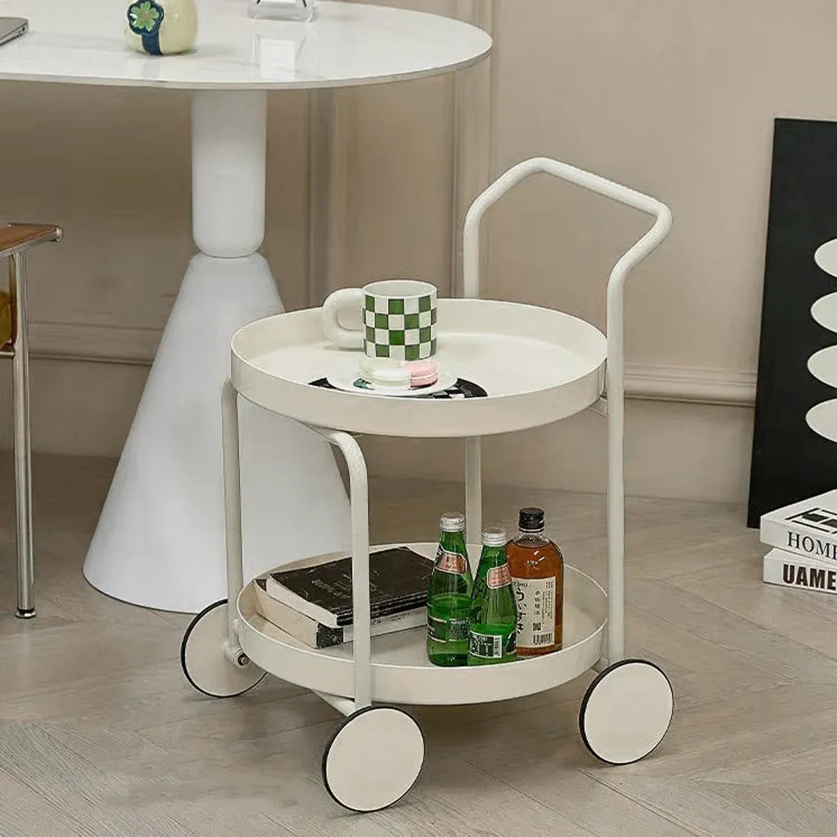 Movable Side Tea Table Armrest Double-Layer Storage For Family Sofa Cart Shelf